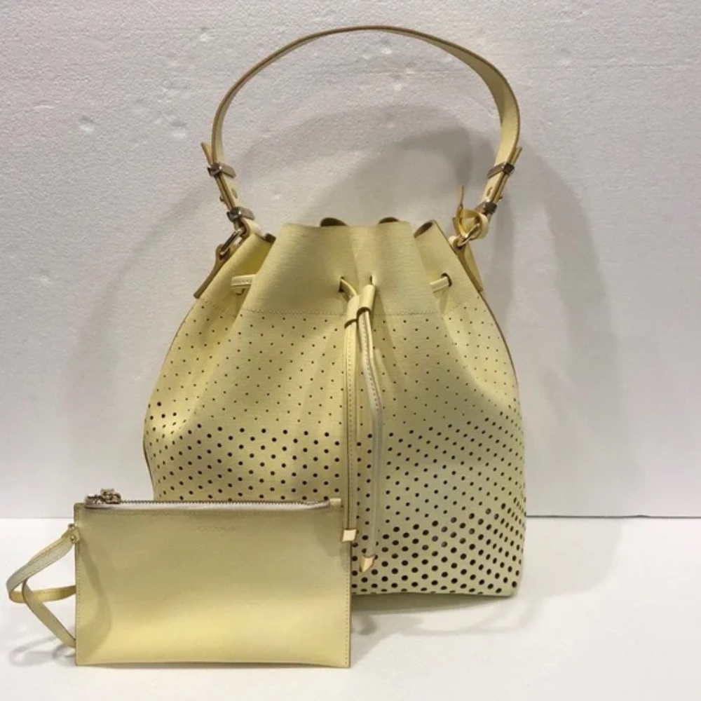 Vince Camuto Light Yellow Leather Ombré Perforated Shoulder Bag w/ Pouch